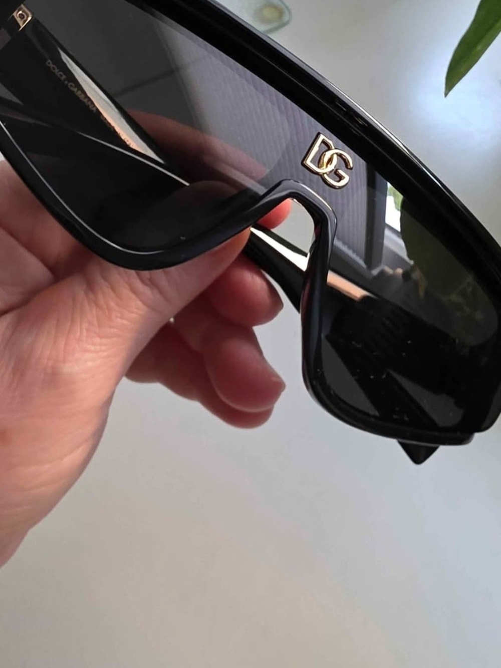 Dolce & Gabbana Black Shield Sunglasses with Gold DG Logo